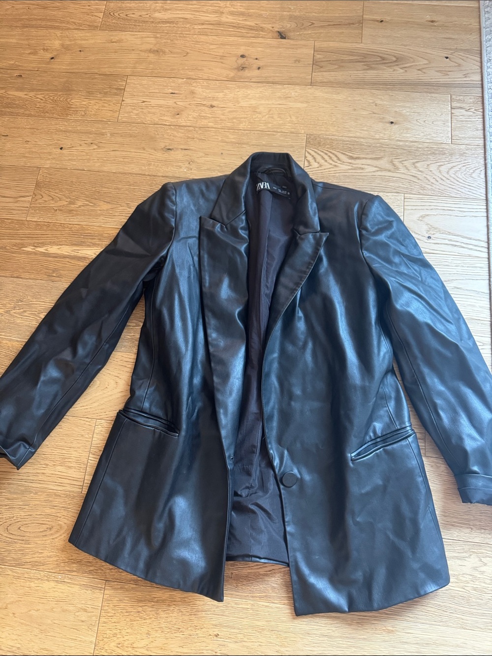 Zara Black Faux Leather Blazer
